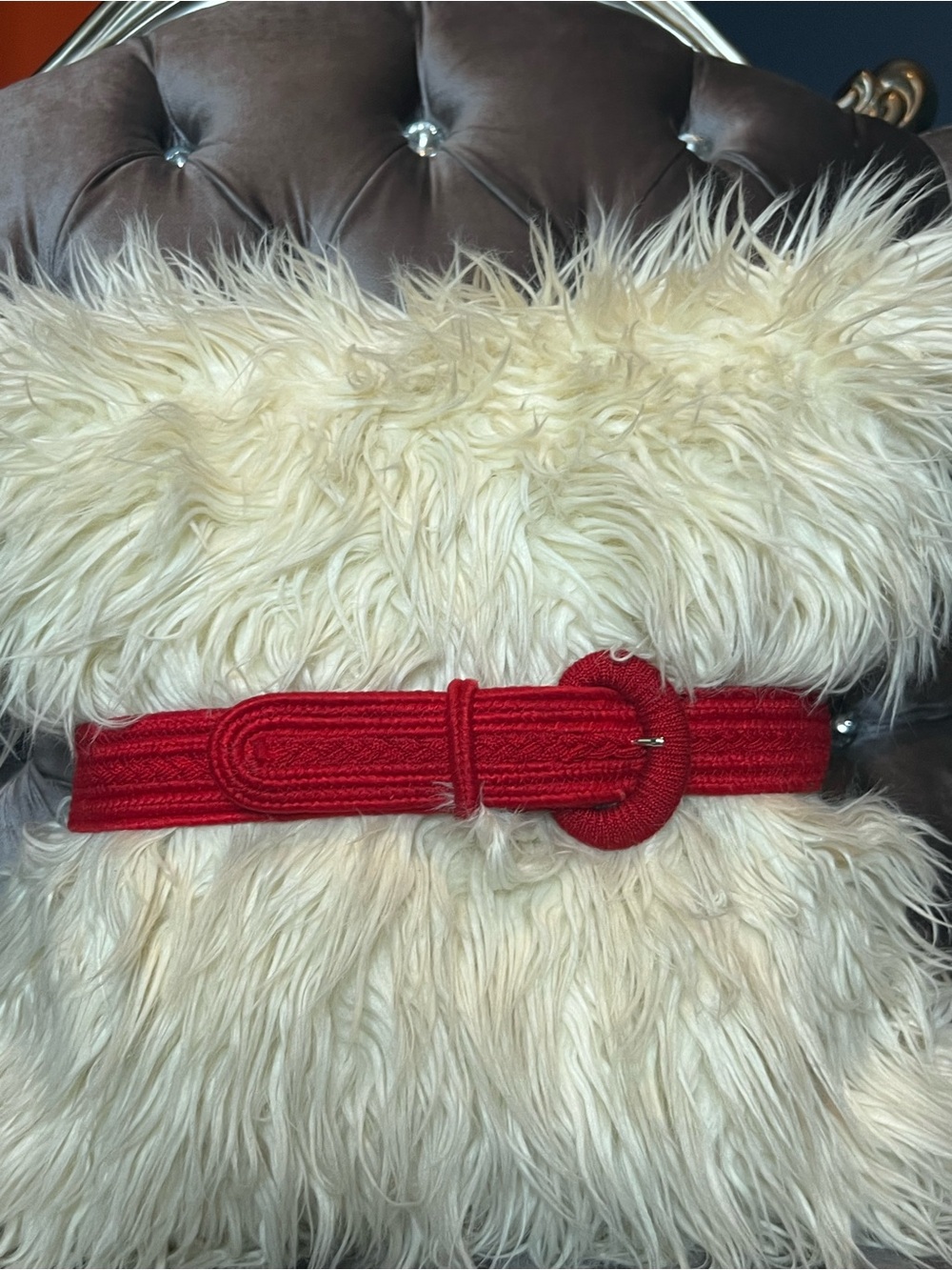 🧶 Vibrant Red Woven Braided Statement Belt with Matching Round Buckle ❤️